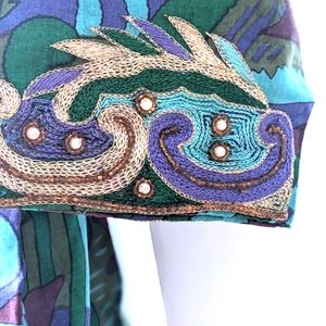 Bohemian, Bedazzled Custom Made Silk Flared Tunic. Size Small / Med.